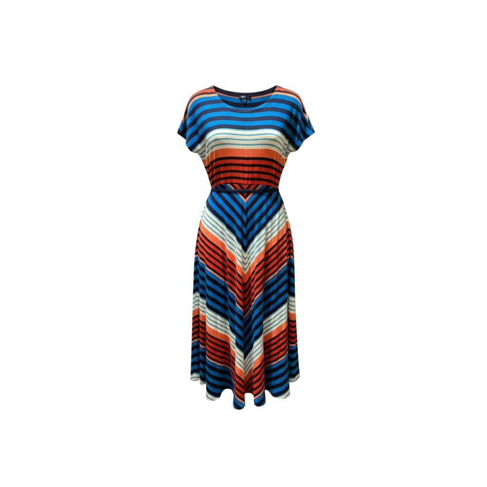 Tommy Hilfiger Chevron Stripe Maxi Dress XL Blue Orange‎ Belted